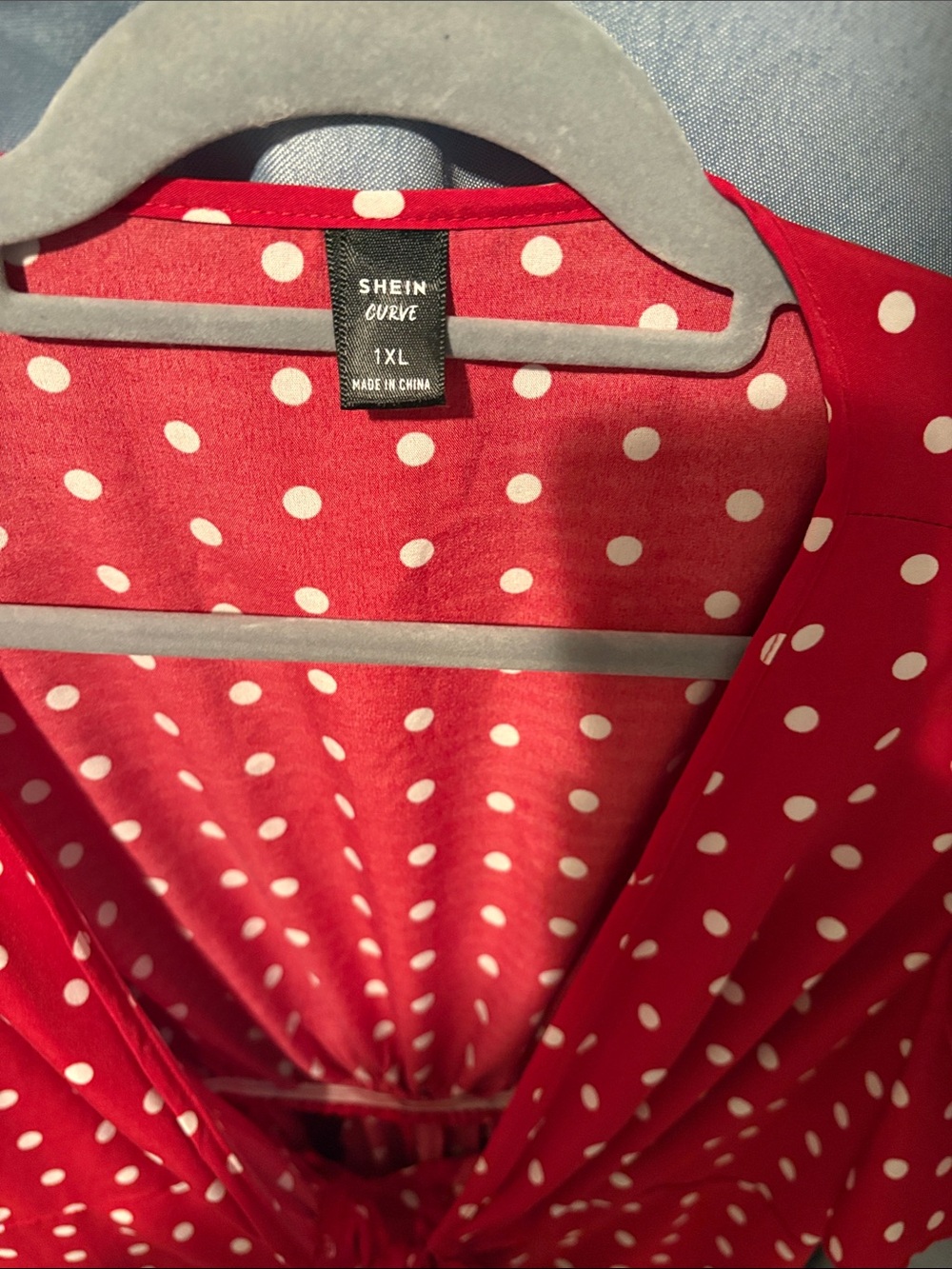 SHEIN Red Polka Dot Tie-Front Dress - Picture 2 of 2